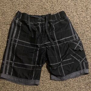 Plaid Black and Gray Men's Swim Trunks